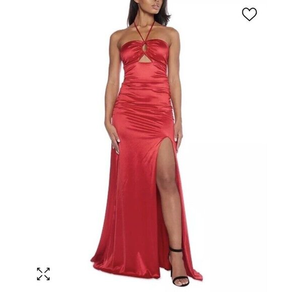 B Darlin Dresses & Skirts - NWT $139 B DARLIN Formal Dress Size 1/2 Juniors Red Satin Keyhole Halter Gown XS